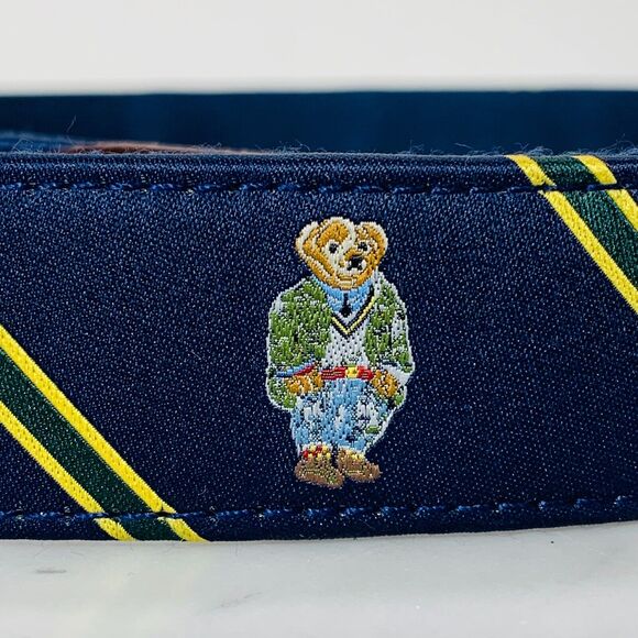 POLO RALPH LAUREN Belt Men 40" Navy Blue Preppy Bear w Stripes Fits: 40"-44" NWT - Picture 2 of 8